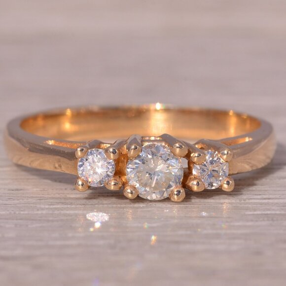 Three Stone Natural Diamond Ring in Yellow Gold